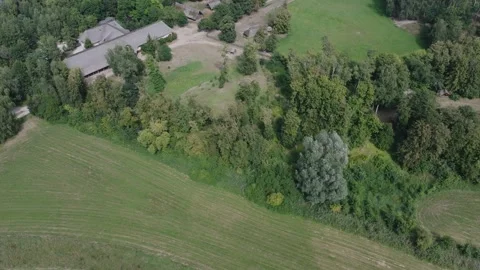 Aerial Flight Forward Turning Left Over Biskupin Museum Buildings Stock Footage 325817432