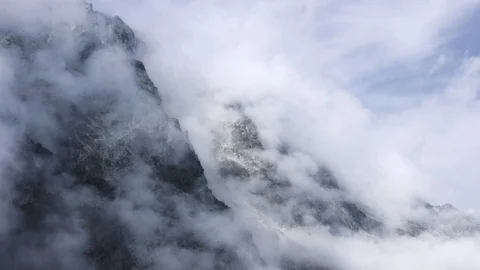 Aerial flight inside the Clouds at peaks in High Tatras Mountains in Slovakia Stock Footage 125995951