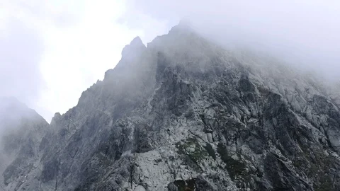 Aerial flight inside the Clouds at peaks in High Tatras Mountains in Slovakia Stock Footage 125996321