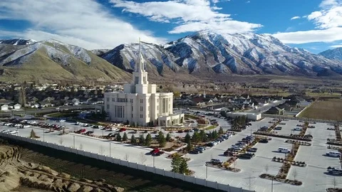 Aerial flight to LDS Mormon Temple Payson Utah 4K Stock Footage