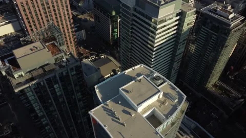 Aerial Flight Looking Down at Toronto Skyscraper then Camera Pans up and the Fli Stock Footage 151921871