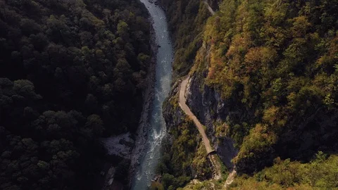 Aerial flight in a narrow gorge Stock Footage