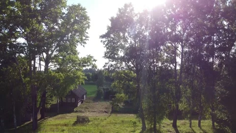 Aerial flight: open spaces of the Russian village in the summer Stock Footage 238016283