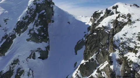 Aerial Flight Over Alpine Mountain Top Travel Winter Landscape Panorama Scenic Stock Footage 60418425