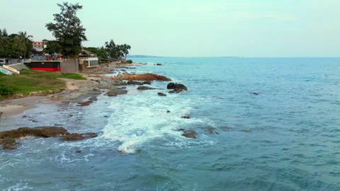 Aerial flight over the beach view in Mui Ne Vietnam, shooting from a drone the Stock Footage 231058842