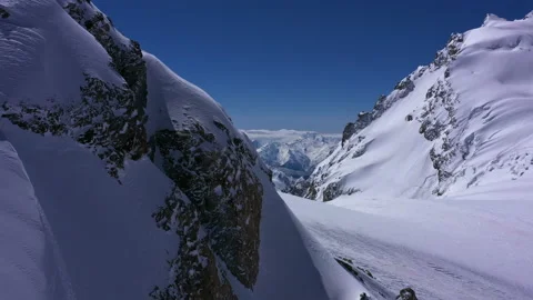Aerial Flight Over Caucasus Mountain Range in a Georgia, Mestia Stock Footage 200499418