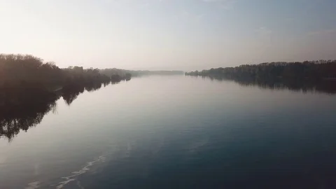 Aerial flight over danube river in linz austria Stock Footage 83147763