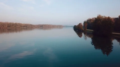 Aerial flight over danube river in linz austria Stock Footage 83336023