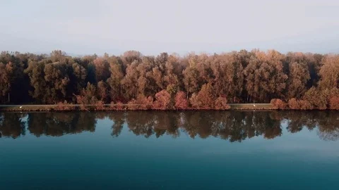 Aerial flight over danube river in linz austria Stock Footage 83347645