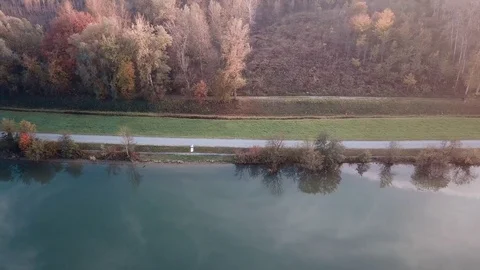 Aerial flight over danube river in linz austria Stock Footage 83363642