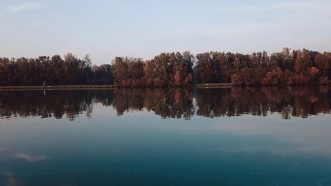 Aerial flight over danube river in linz austria 10 Stock Footage 83399071