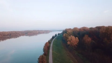 Aerial flight over danube river in linz austria 11 Stock Footage 83400534