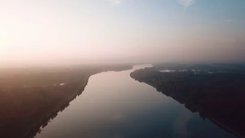 Aerial flight over danube river in linz austria 12 Stock Footage 83402328