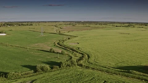 Aerial flight over the field in the evening Stock Footage 109200325