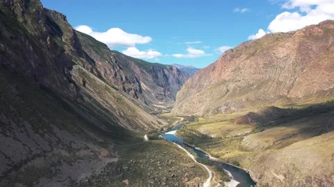 Aerial Flight Over Gorge River Canyon In Rocky Mountains In Wild Nature Stock Footage 171127208