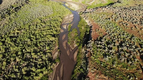 Aerial Flight Over High Desert River Bed Creek Near Reno Nevada Stock Footage 111049751