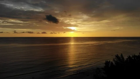 Aerial Flight over Impressive Sunset at the Sea Stock Footage 93717072