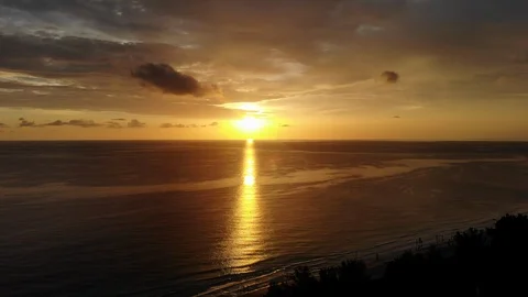 Aerial Flight over Impressive Sunset at the Seaside and the Beach Stock Footage 93718247