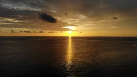 Aerial Flight over Impressive Sunset at the Sea Stock Footage 93719266