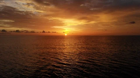 Aerial Flight over Impressive Sunset at the Sea Stock Footage 93719752