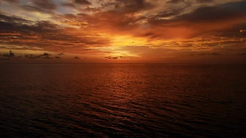 Aerial Flight over Impressive Sunset at the Sea Stock Footage 93720083
