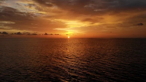 Aerial Flight over Impressive Sunset at the Sea Stock Footage 93720268
