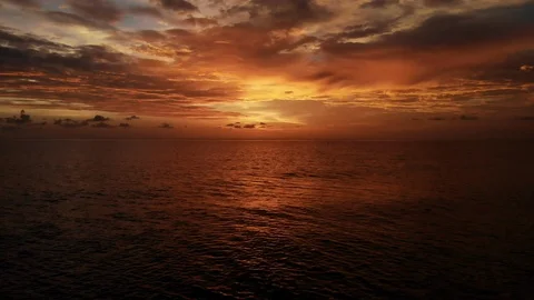 Aerial Flight over Impressive Sunset at the Sea Stock Footage 93721075