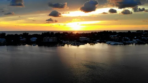 Aerial Flight over Impressive Sunset at the Seaside of Captiva Island Video stock 93977428