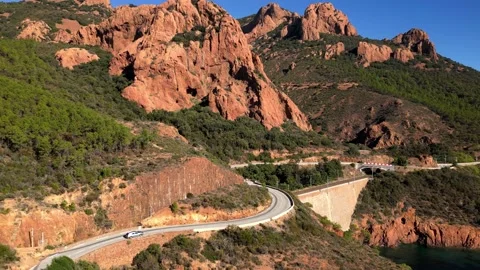 Aerial flight over the Massif de L'Esterel on the coast of Mediterranean Sea Stock Footage 218324488