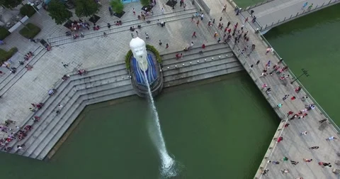 Aerial flight over merlion Stock Footage 59431356