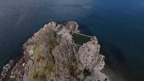 Aerial flight over Mount Doug beach Stock Footage 270576857