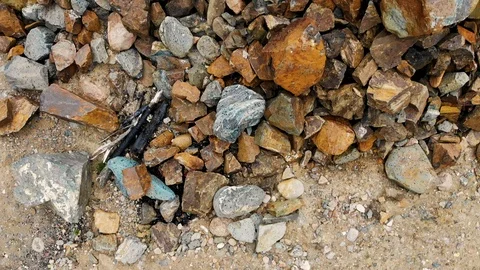 Aerial flight over a mountain river and its rocky shore. Taken by drone Stock Footage 120792326