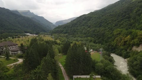 Aerial flight over mountain river Stock Footage 337470555