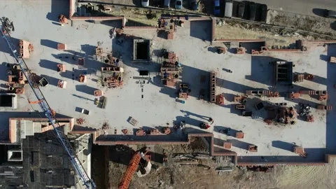 Aerial Flight Over a New Constructions Development Site with High Tower Cranes Stock Footage 167891960
