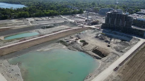 Aerial Flight Over a New Constructions Development Site  Stock Footage 244500372