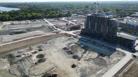 Aerial Flight Over a New Constructions Development Site  Stock Footage 244500620