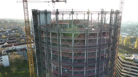 Aerial Flight Over a New Constructions Development Site with High Tower Cranes Stock Footage 260114509