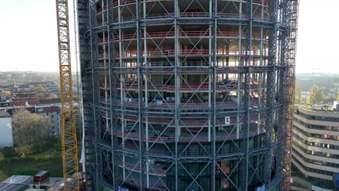 Aerial Flight Over a New Constructions Development. Site with High Tower Cranes Stock Footage 327364789