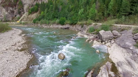 Aerial: flight over river rapids Stock Footage 55373603