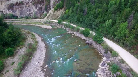 Aerial: flight over river rapids Stock Footage 55433730