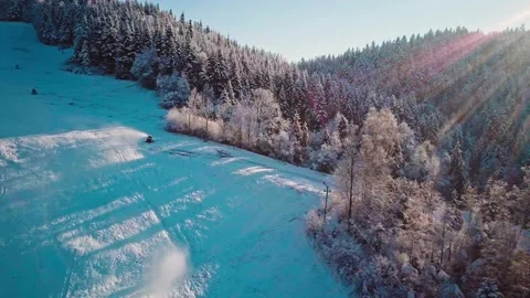 AERIAL: Flight Over Ski Slopes and Snow Covered Trees, Winter Morning 스톡 동영상 140323738