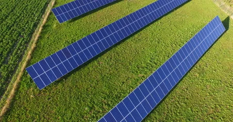 Aerial flight over the solar panel on the field in sunny day in Italy, Tuscany Stock-Footage 87094341