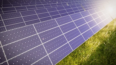 Aerial Flight Over Solar Panel Farm At Green Energy 動画素材 128703162