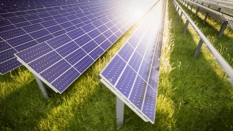 Aerial Flight Over Solar Panel Farm At Green Energy 動画素材 128987236
