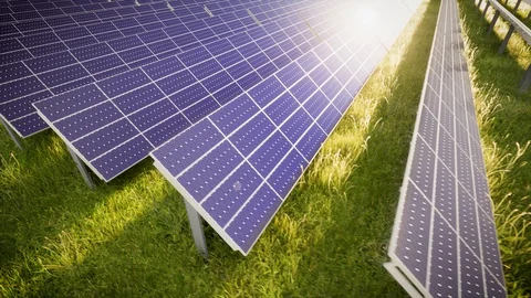 Aerial Flight Over Solar Panel Farm At Green Energy 動画素材 128992043