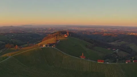 Aerial flight over South styria vineyards landscape, near Gamlitz, Austria Stock Footage 130659750