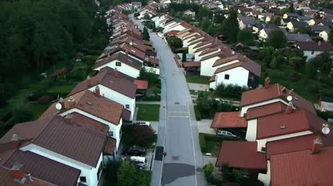 AERIAL: Flight over suburban houses Stock Footage
