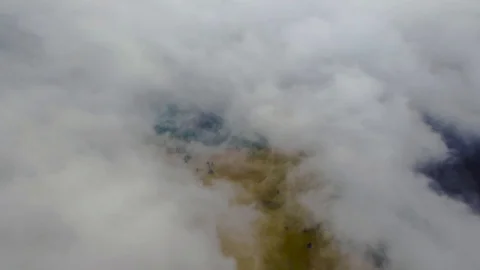 Aerial Flight Over Sunset Cloud Inversion In Mountains Video stock 79697340