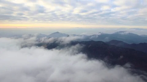Aerial Flight Over Sunset Cloud Inversion In Mountains Stock Footage 79697834