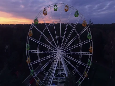Aerial flight over theme park near sea 4k Stock Footage 71970942